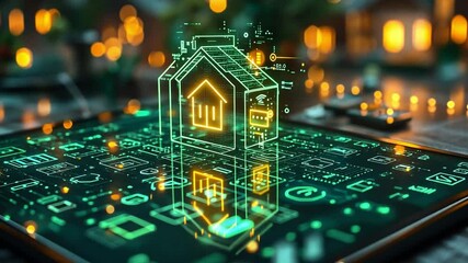Poster - Digital representation of a smart home concept with glowing elements and technology interface