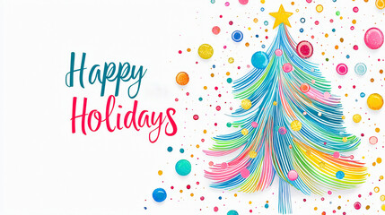 Poster - Vibrant holiday card with a hand-drawn Christmas tree, colorful ornaments, and the text 