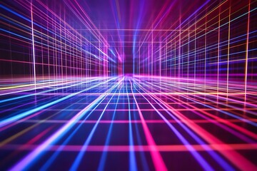 Poster - A vibrant, abstract grid of colorful lines creating a sense of depth and movement.
