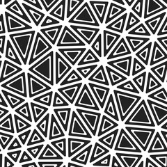Poster - Abstract pattern of triangles with rounded solid shapes in frames. Medium triangle size in a black and white style. Repeatable seamless vector illustration.