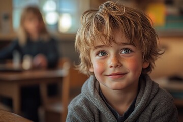 Happy Child Playing with Caregiver in Cozy Classroom Warm Atmosphere Engaging Learning Environment