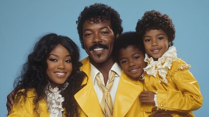 Happy African American family portrait, father with three children.