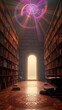 © Malakai - Mystical Fantasy Library Meditational Room With Illuminating Ethereal Lights. Generative AI