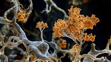 Poster - Delicate coral-like formations thrive in a tranquil underwater setting, showcasing intricate textures and warm hues. Gentle light highlights their otherworldly beauty, inviting exploration