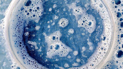 Poster - Close-Up View of Foam and Bubbles in Blue Water Creating an Abstract and Colorful Background
