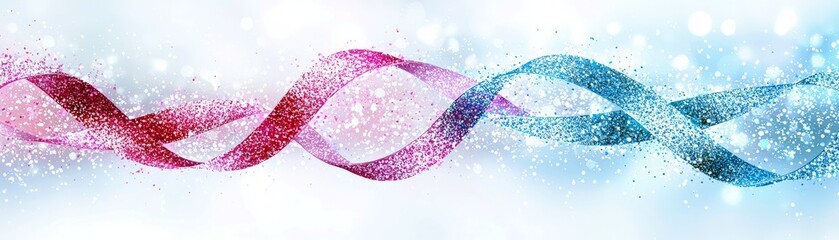 Poster - Abstract vibrant wave design with sparkling elements in shades of blue and pink on a soft, blurred background