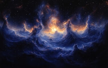 Wall Mural - galaxies and stars in a dreamy cosmic night sky with deep blues and purples