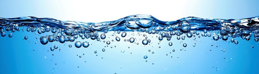 Poster - Crystal Clear Water Surface with Bubbles and Blue Background for Nature and Aquatic Themes