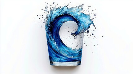Poster - Creative Splash of Blue Water in Glass Illustrating Dynamic Ocean Wave Concept Art