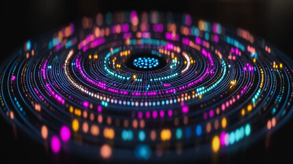 Poster - A colorful, glowing circle with many small dots. The dots are in different colors and sizes, creating a sense of movement and energy. The image conveys a feeling of excitement and wonder
