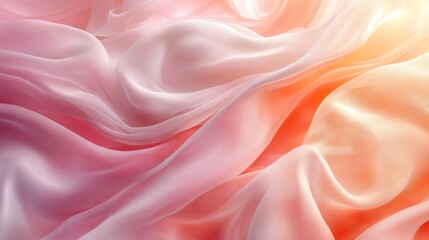 Poster - Soft, flowing fabric undulates gracefully in warm, golden light, revealing delicate hues of pink and peach that blend harmoniously. The interplay of light and texture creates an alluring ambiance