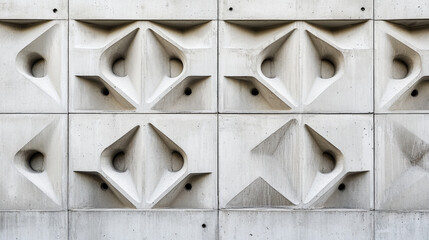 Poster - Modern concrete wall design featuring geometric relief patterns in an urban setting