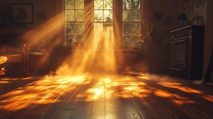 Wall Mural - Sunbeams illuminate a cozy living room, creating a warm and inviting atmosphere.