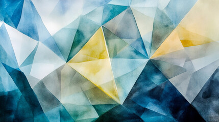 Poster - Abstract geometric patterns in soothing blue and yellow tones with sharp angles