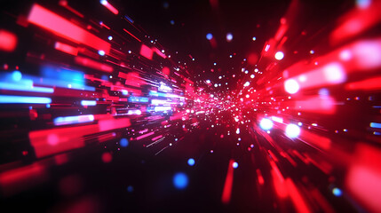 Poster - Abstract red and blue light streaks in dark space.