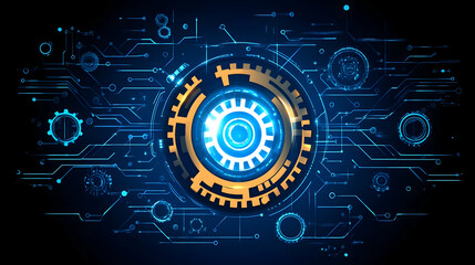 Poster - Abstract technological background with glowing circular gear.