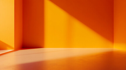 Poster - Vibrant orange walls create dynamic shadows in an empty room during bright daylight