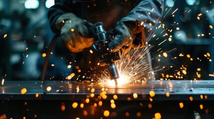 Poster - Sparks fly as a fitterwelder expertly joins two pieces of metal together with a welding torch creating a strong and durable bond.