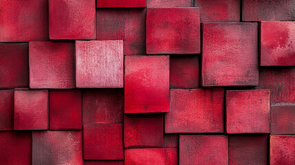 Poster - Red wooden blocks arranged in a unique pattern on a textured surface