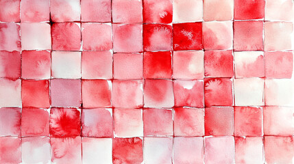 Poster - Abstract red watercolor squares create a vibrant pattern with soft hues and textures
