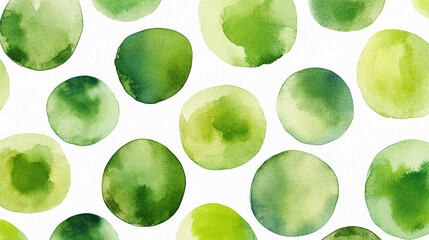 Poster - Patterns of green watercolor circles create a serene and artistic effect on a white background