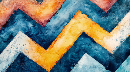 Poster - Colorful zigzag pattern showcasing vibrant hues of orange, blue, and cream in abstract design