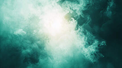 Poster - Abstract swirling clouds in shades of teal and white with a bright center illuminating the scene