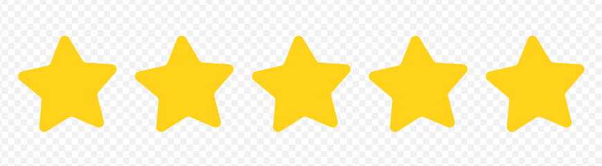 Wall Mural - Star blue icon on transparent background. Customer feedback concept. Vector 5 stars rating review. Quality shape design. Vector yellow isolated five stars.