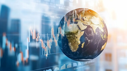 Poster - Global market trends visualized on a digital earth globe with financial charts.