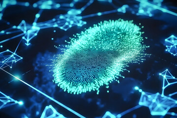 Poster - glowing digital fingerprint on network.