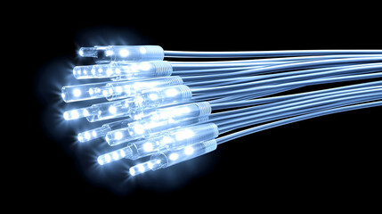 Poster - Glowing fiber optic cables on black background.