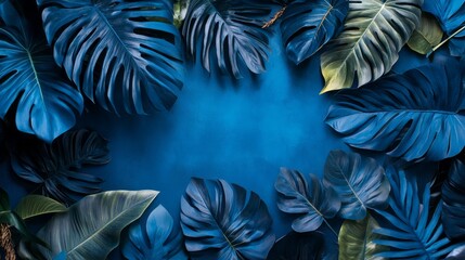 Aufkleber - A mesmerizing arrangement of deep green and blue foliage creates a captivating visual contrast, showcasing nature's beauty in an artistic composition. Leaves intermingle gracefully