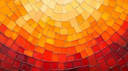 Aufkleber - An intricate mosaic pattern showcases a radiant blend of orange and red hues, reminiscent of a sunset illuminating a serene backdrop. This close-up reveals stunning craftsmanship and design