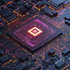 Poster - Technological advancement in computing digital landscape macro shot futuristic environment innovative design