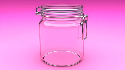 Poster - Transparent glass jar on pink background minimalist design still life photography modern concept