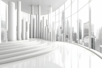 Poster - Modern white architecture interior with city view.