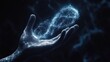 © Chaikit - holographic dna strand floating above digital mesh hand, blue luminous wireframe, scientific illustration style, dark space backdrop, geometric network pattern, futuristic medical visualization