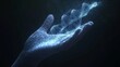 © Chaikit - holographic dna strand floating above digital mesh hand, blue luminous wireframe, scientific illustration style, dark space backdrop, geometric network pattern, futuristic medical visualization