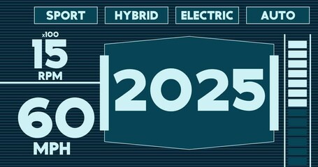 Poster - Futuristic Car Dashboard with number 2025. Digital Graphical User Interface Animation.
