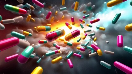 Leinwandbilder - Colorful capsules soaring amidst a dramatic backdrop in futuristic 4K representation