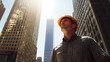 © efendi - Construction Worker Contemplating Urban Skyline: A Vision of Modern Architectural Development