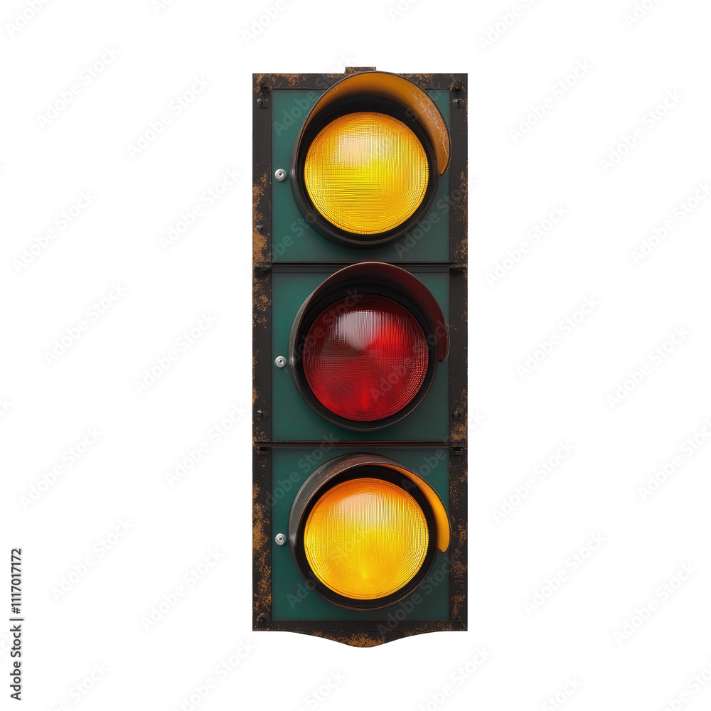 Left Side Red A traffic light with three lights: yellow and green on the left side ...