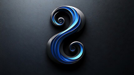 Poster - Abstract Blue and Gray 3D Swirl Design on Dark Background Elegant Spiral Artwork Modern Graphic Art