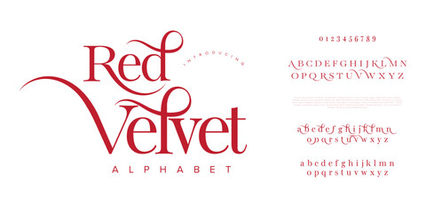 Redvelvet typography beauty fashion elegant minimalist serif italic fonts decorative wedding vintage retro logos. Minimal luxury font alphabet logo. Vector illustration