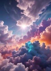 cloudy sky with vibrant colors and textured surfaces created by diffraction effects, optical effects