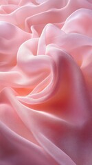 Poster - Close-up view of pink chiffon fabric, characterized by its smooth texture and gentle folds. Light filters through the layers, creating a dreamy, soft ambiance