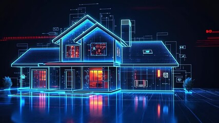 Poster - Modern smart home design with digital interface in a futuristic environment
