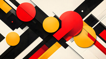 Poster - A vibrant abstract composition featuring geometric shapes in red, yellow, black, and white, creating a dynamic visual interplay