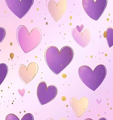 Poster - VECTOR STYLE, high definition, VALENTINE'S THEMED, Purple and Gold COLORS, Dotted Hearts with Heart-Shaped marks. 
