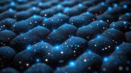 Poster - Abstract close-up image showcasing textured surface with glowing blue elements to represent modern technology and scientific exploration in digital design.